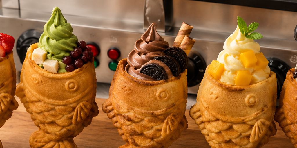 5 Fish Shape Open Mouth Taiyaki Waffle Maker for Dessert Shops